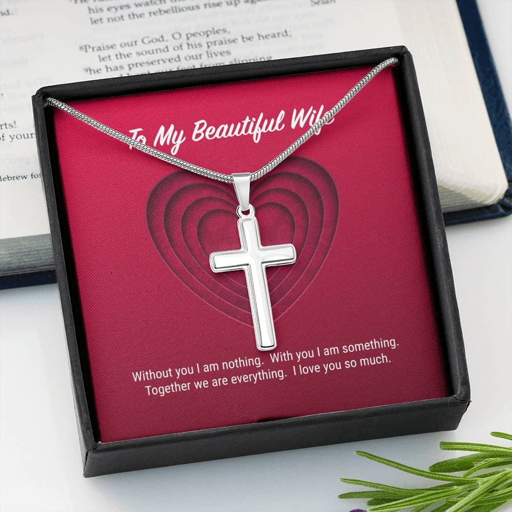 litzzy To My Beautiful Wife Cross Necklace - Gifts For Wife Necklace Valentines Day Custom Made Romantic Gift For My Best Wife Ever Jewelry   
