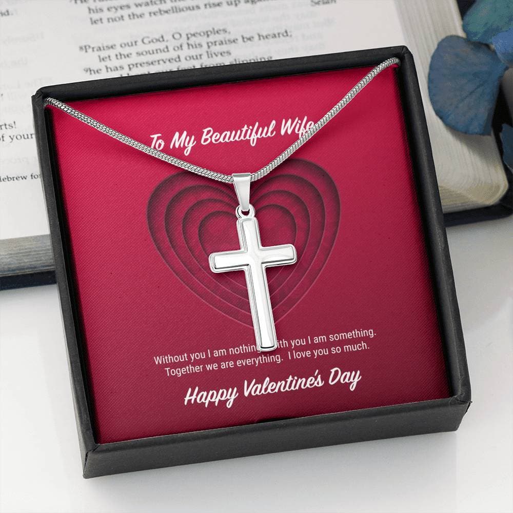 litzzy To My Beautiful Wife Valentine's Day Cross Necklace - Gifts For Wife Necklace Valentines Day Custom Made Romantic Gift For My Best Wife Ever Jewelry   