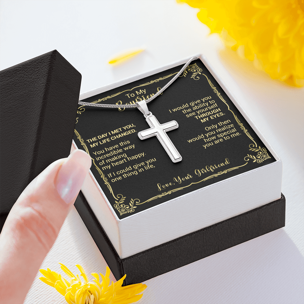 litzzy To My Boyfriend - The Day I Met You My Life Changed - Cross Necklace - To My Boyfriend, Gift For Boyfriend Jewelry   