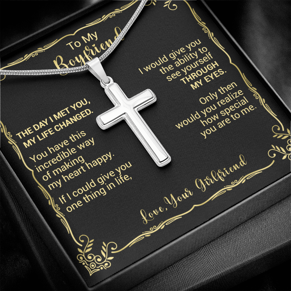 litzzy To My Boyfriend - The Day I Met You My Life Changed - Cross Necklace - To My Boyfriend, Gift For Boyfriend Jewelry   