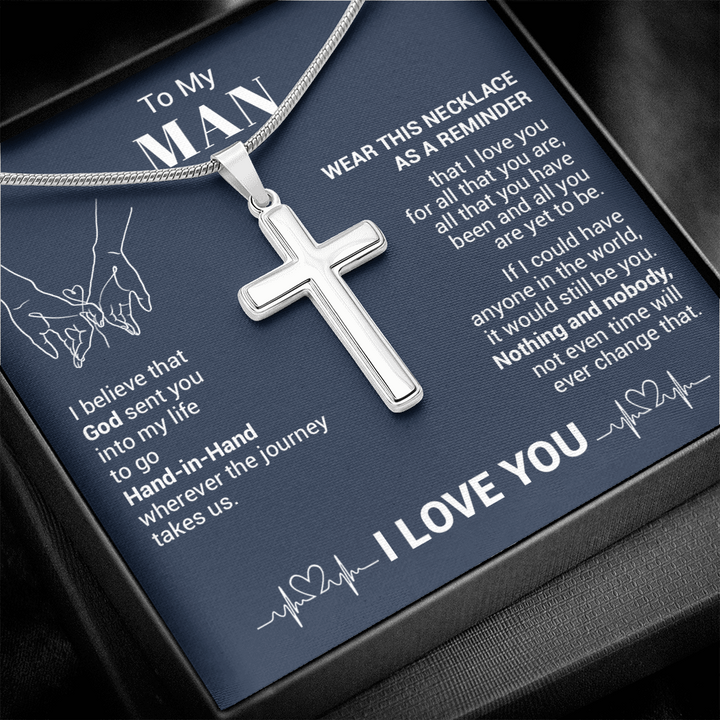 litzzy To My Man - I Believe That God Sent You Into My Life - Cross Necklace - To My Husband, Gift For Husband Jewelry   