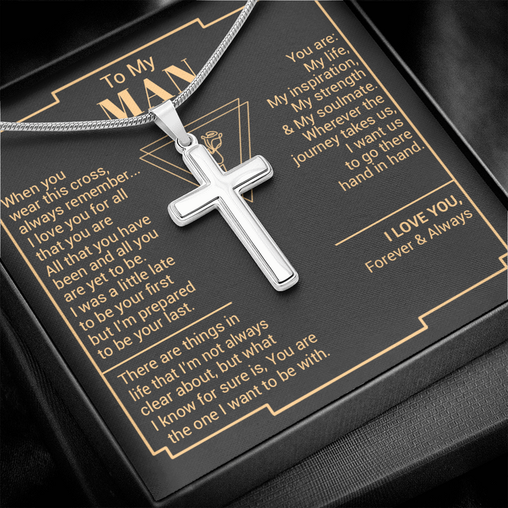 litzzy To My Man - You Are My Strength - Cross Necklace - To My Husband, Gift For Husband Jewelry   