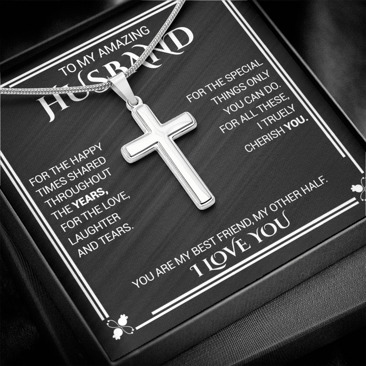litzzy To My Amazing Husband - For The Happy Times Shared Throughout The Years - Cross Necklace - To My Husband, Gift For Husband Jewelry   