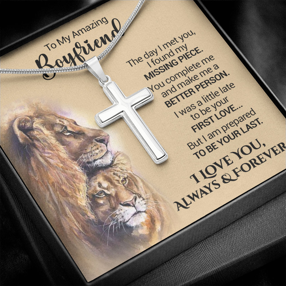 litzzy To My Amazing Boyfriend - I Found My Missing Piece - Cross Necklace - To My Boyfriend, Gift For Boyfriend Jewelry   