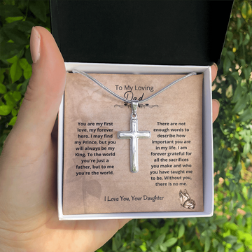 litzzy Dad - The World Cross Necklace - From Daughter - To My Dad necklace, dad gifts from daughter, dad gifts from son, Thank you Dad gift, Son daughter to Dad Gift Jewelry Two Toned Box  