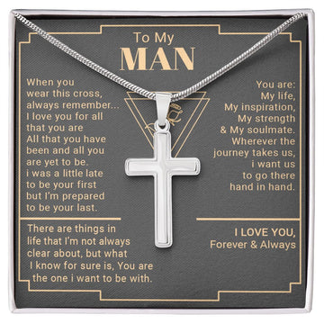 litzzy To My Man - You Are My Strength -Litzzy Cross Necklace - To My Husband, Gift For Husband, Boyfriend Jewelry Two Tone Box  