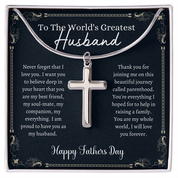 litzzy Greatest Husband - Father's Day - Cross Necklace - To My Dad necklace, dad gifts from daughter, dad gifts from son, Thank you Dad gift, Son daughter to Dad Gift Jewelry Two Toned Box  