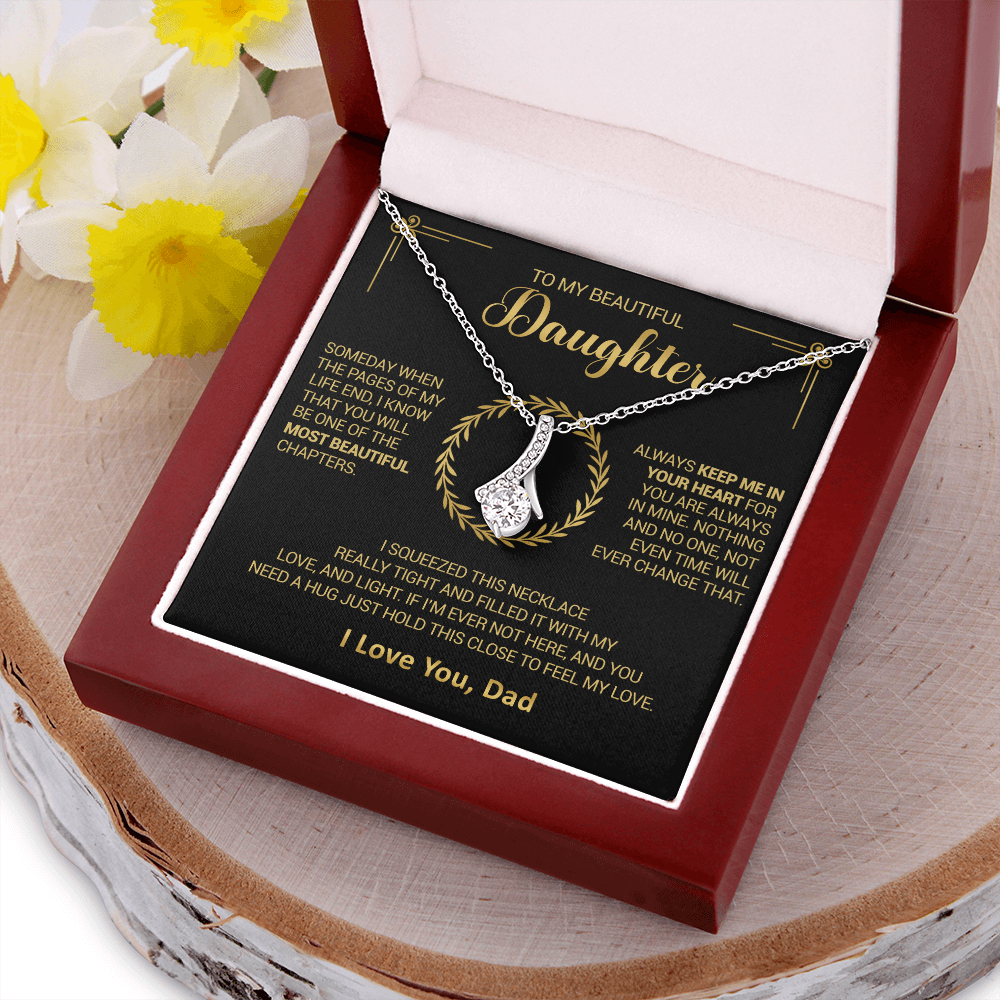 litzzy To My Beautiful Daughter - Always Keep Me In Your Heart - Alluring Beauty Necklace jewelry Mahogany Style Luxury Box (w/LED)  