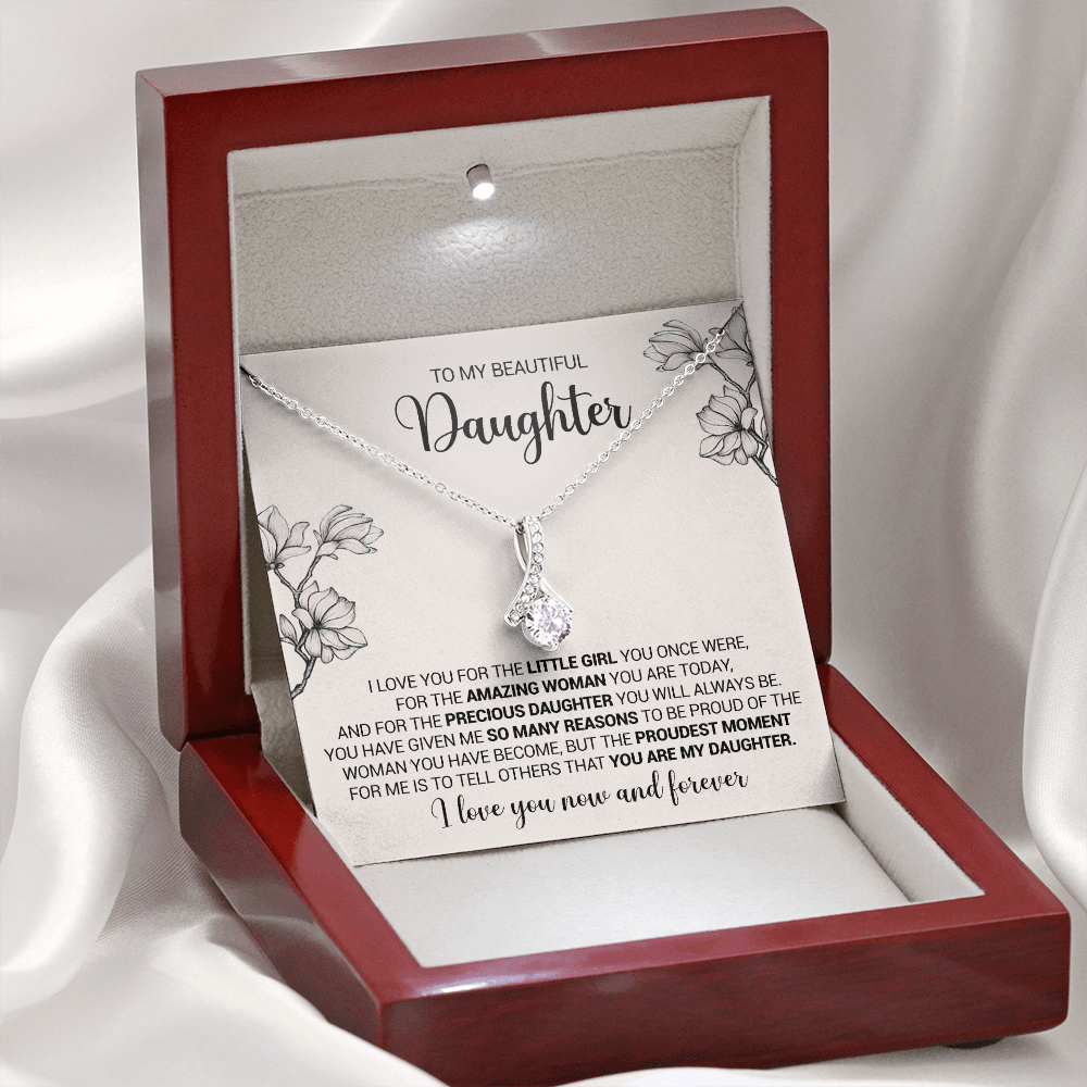 litzzy To My Beautiful Daughter - I Love You For The Little Girl You Once Were - Alluring Necklace jewelry Mahogany Style Luxury Box (w/LED)  