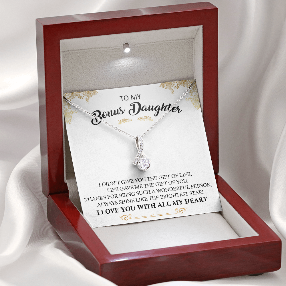 litzzy To My Bonus Daughter - Shine Like The Brightest Star - Alluring Beauty Necklace jewelry Mahogany Style Luxury Box  