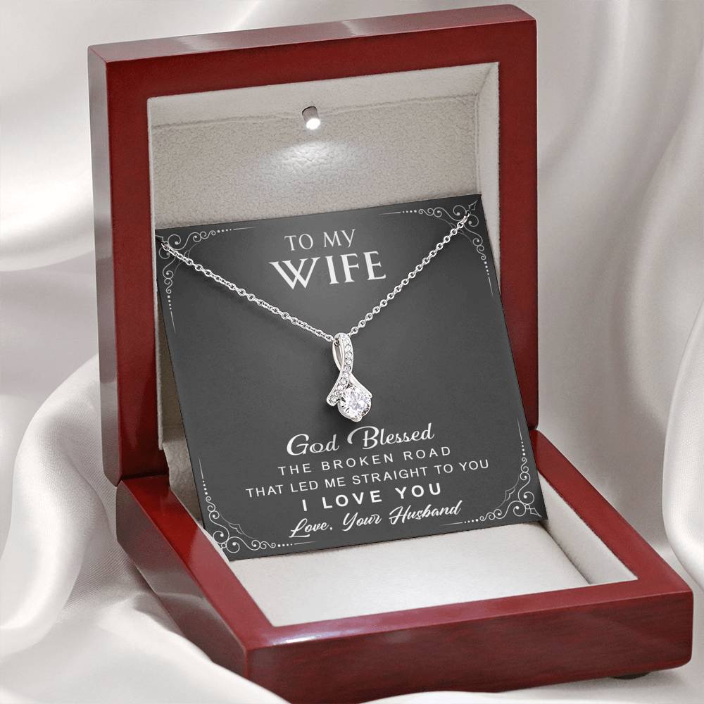 litzzy To My Wife - God Blessed The Broken Road - Litzzy Alluring Necklace - Necklace Gift For Wife, Girlfriend, Anniversary, Valentine, Birthday With Message Card Jewelry   