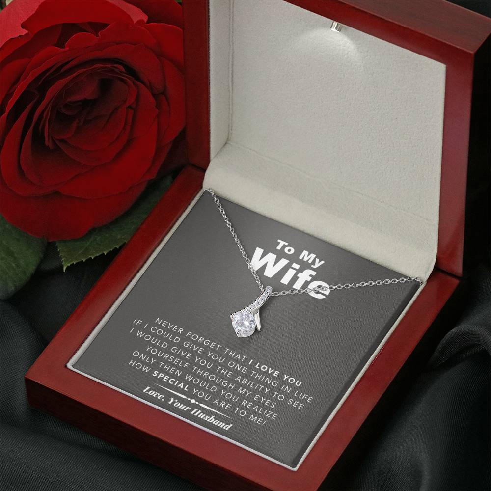 litzzy To My Wife Never Forget That I Love You - Gift For Christmas, Birthday, Anniversary - Necklace Gift For Her, Wife, Girlfriend, Anniversary, Wedding, Valentine, Birthday with Message Card Jewelry Mahogany Style Luxury Box  