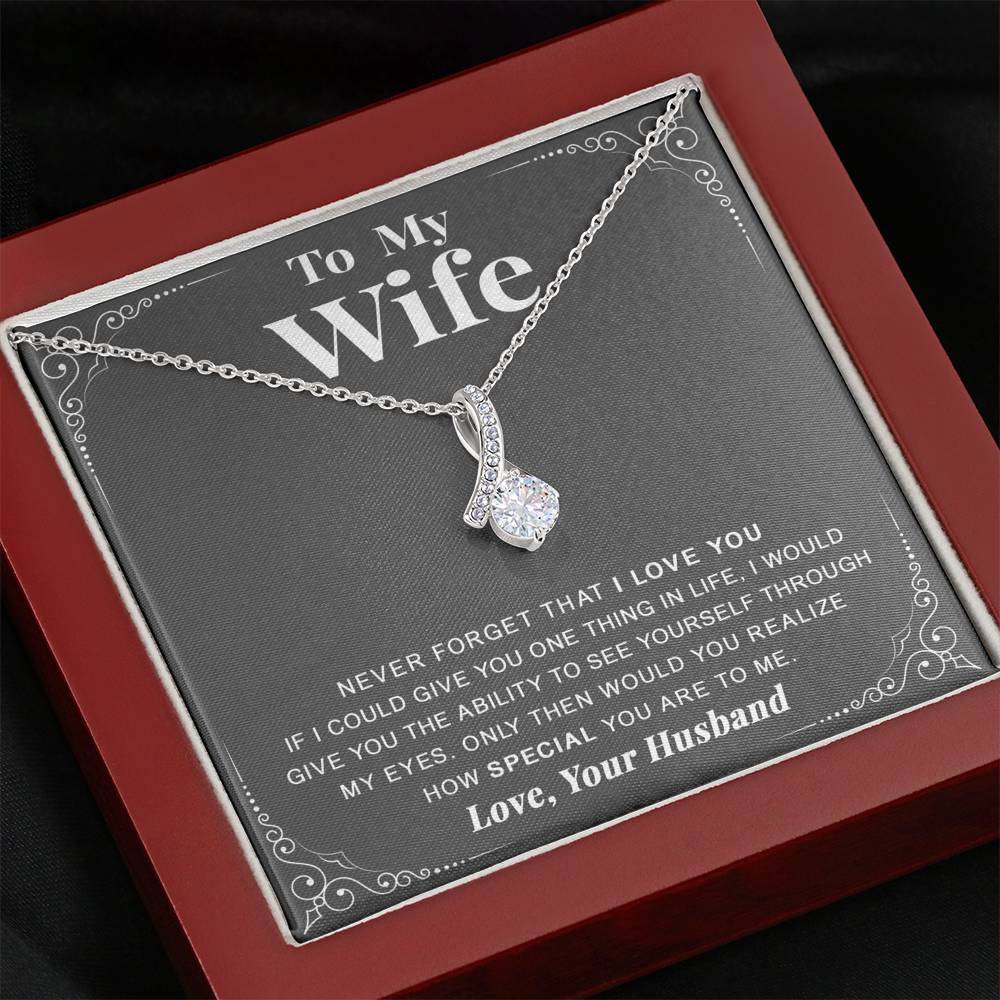 litzzy To my Wife - Never forget that I love you - Necklace Gift For Wife, Girlfriend, Anniversary, Valentine, Birthday with Message Card Jewelry Mahogany Style Luxury Box  