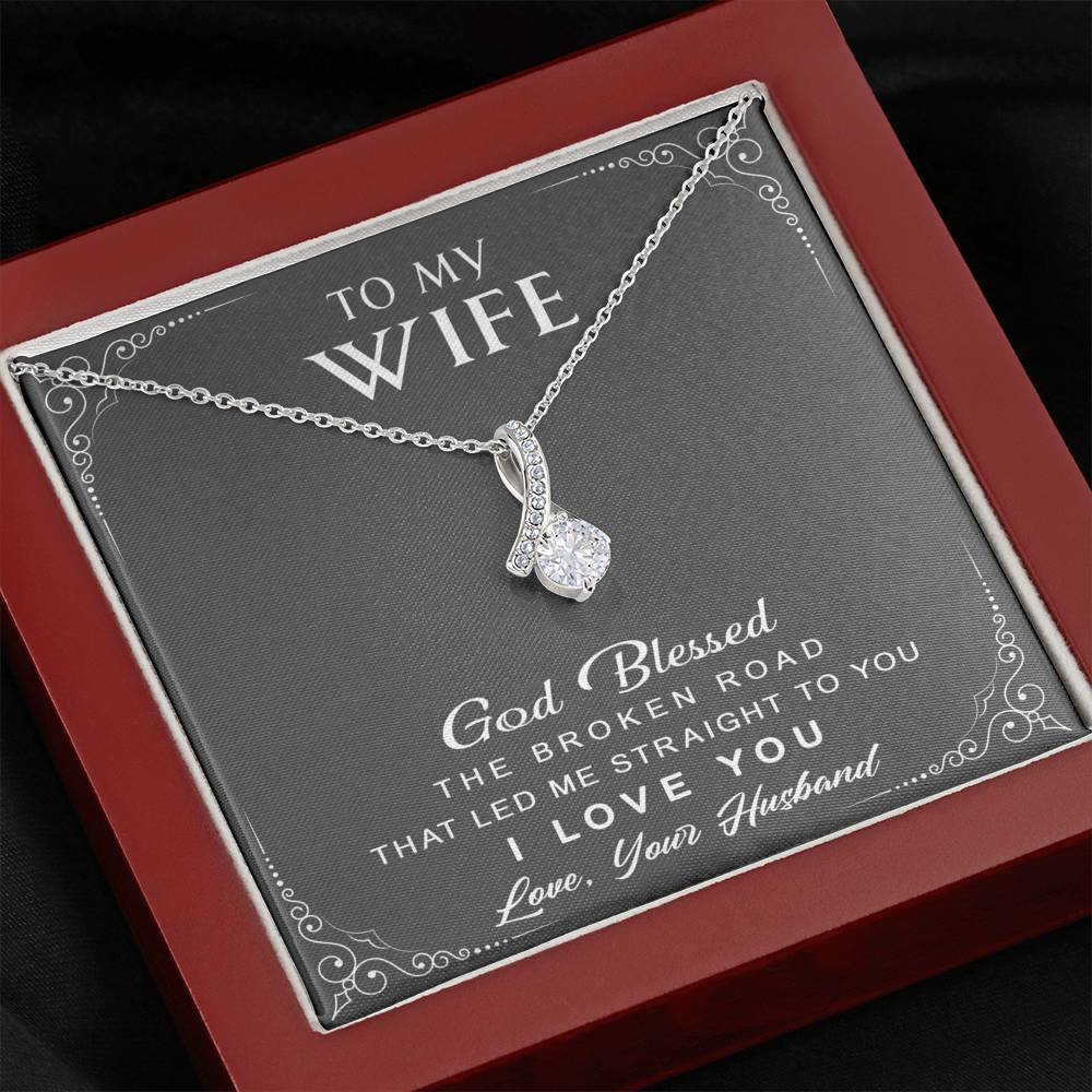 litzzy To My Wife - God Blessed The Broken Road - Litzzy Alluring Necklace - Necklace Gift For Wife, Girlfriend, Anniversary, Valentine, Birthday With Message Card Jewelry Mahogany Style Luxury Box  