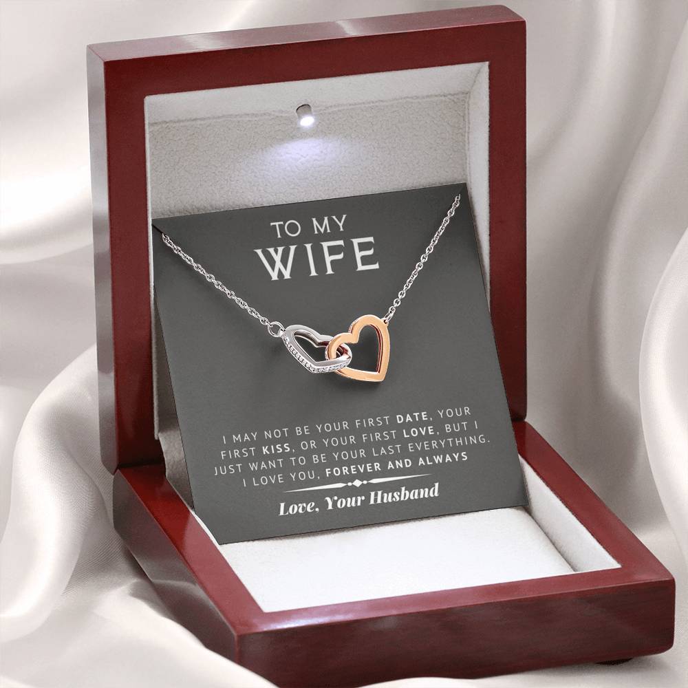 litzzy To My Wife - Last Everything - Gift For Valentine, Birthday, Anniversary - Interlocking Heart Necklace - Necklace Gift For Her, Wife, Girlfriend, Anniversary, Wedding, Valentine, Birthday with Message Card Jewelry   