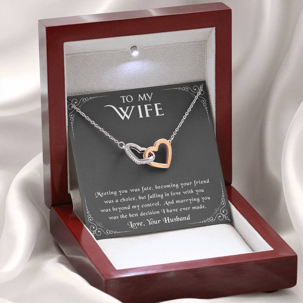 litzzy To my Wife - Meeting you was fate - Interlocking Heart Necklace - Necklace Gift For Her, Wife, Girlfriend, Anniversary, Wedding, Valentine, Birthday with Message Card Jewelry   