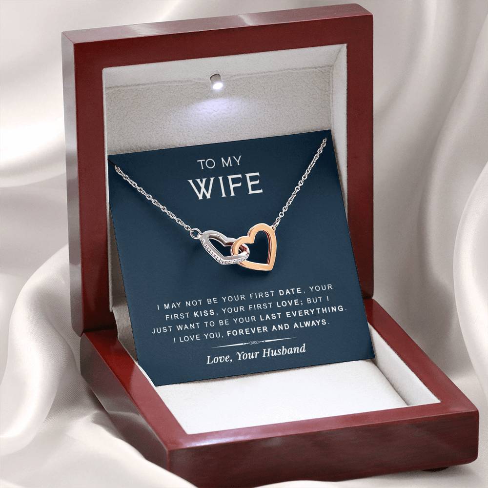 litzzy To My Wife - Last Everything - Gift For Birthday, Anniversary - Interlocking Heart Necklace - Necklace Gift For Her, Wife, Girlfriend, Anniversary, Wedding, Valentine, Birthday with Message Card Jewelry   