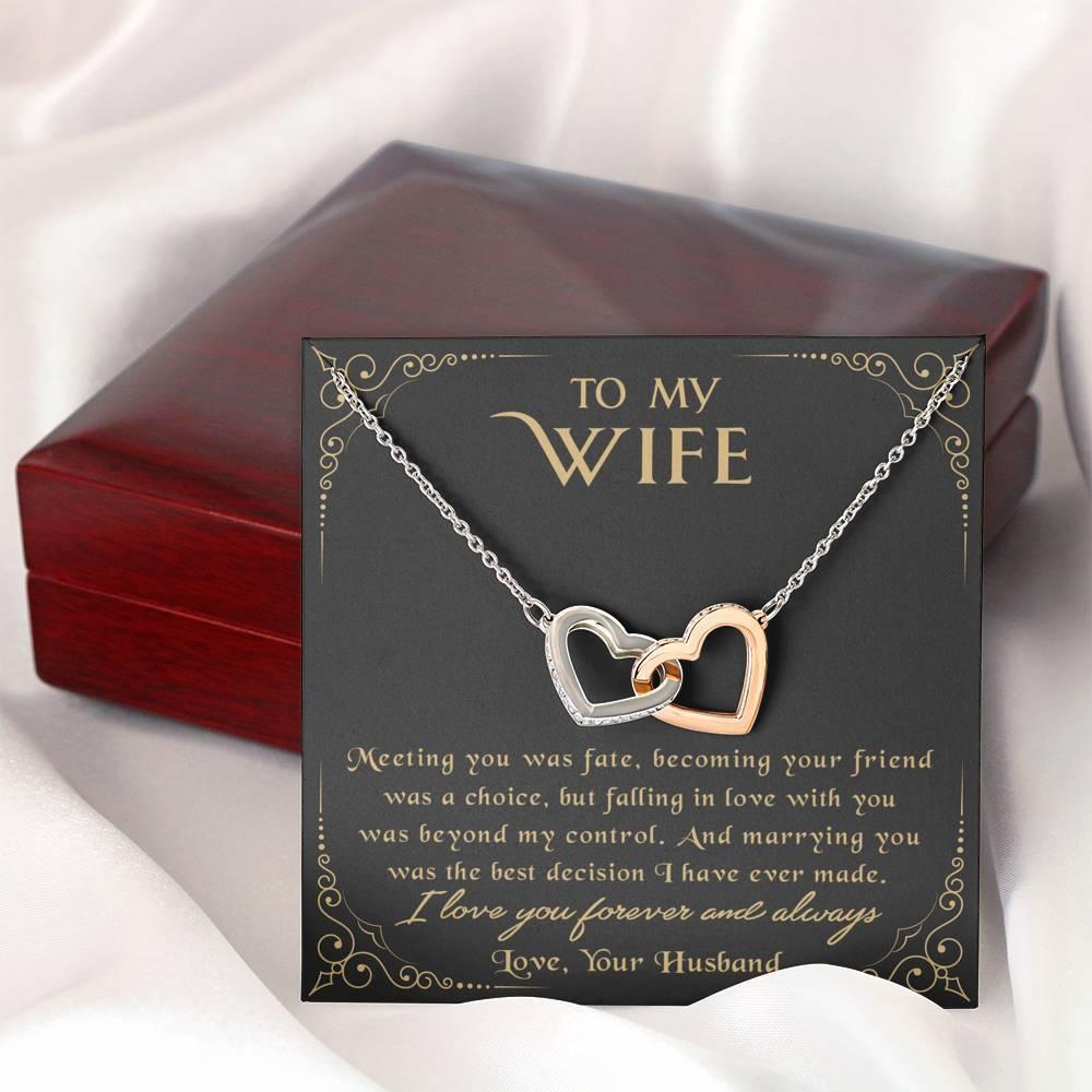 litzzy To My Wife - Meeting You Was Fate - Necklace Gift For Her, Wife, Girlfriend, Anniversary, Wedding, Valentine, Birthday with Message Card Jewelry Mahogany Style Luxury Box  
