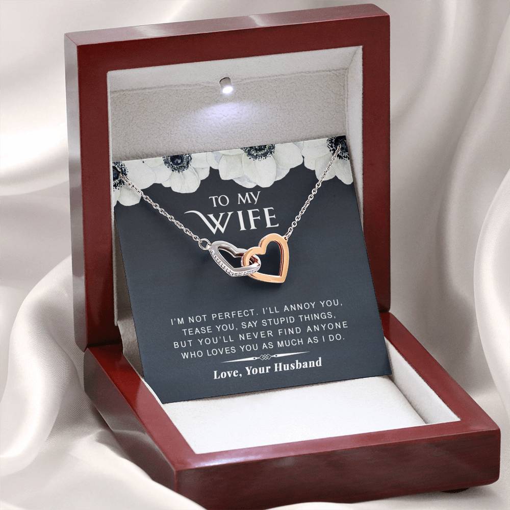 litzzy To my Wife - I’m Not Perfect - Gift For Valentine, Mother's Day, Birthday, Anniversary - Interlocking Heart Necklace - Necklace Gift For Her, Wife, Girlfriend, Anniversary, Wedding, Valentine, Birthday with Message Card Jewelry   