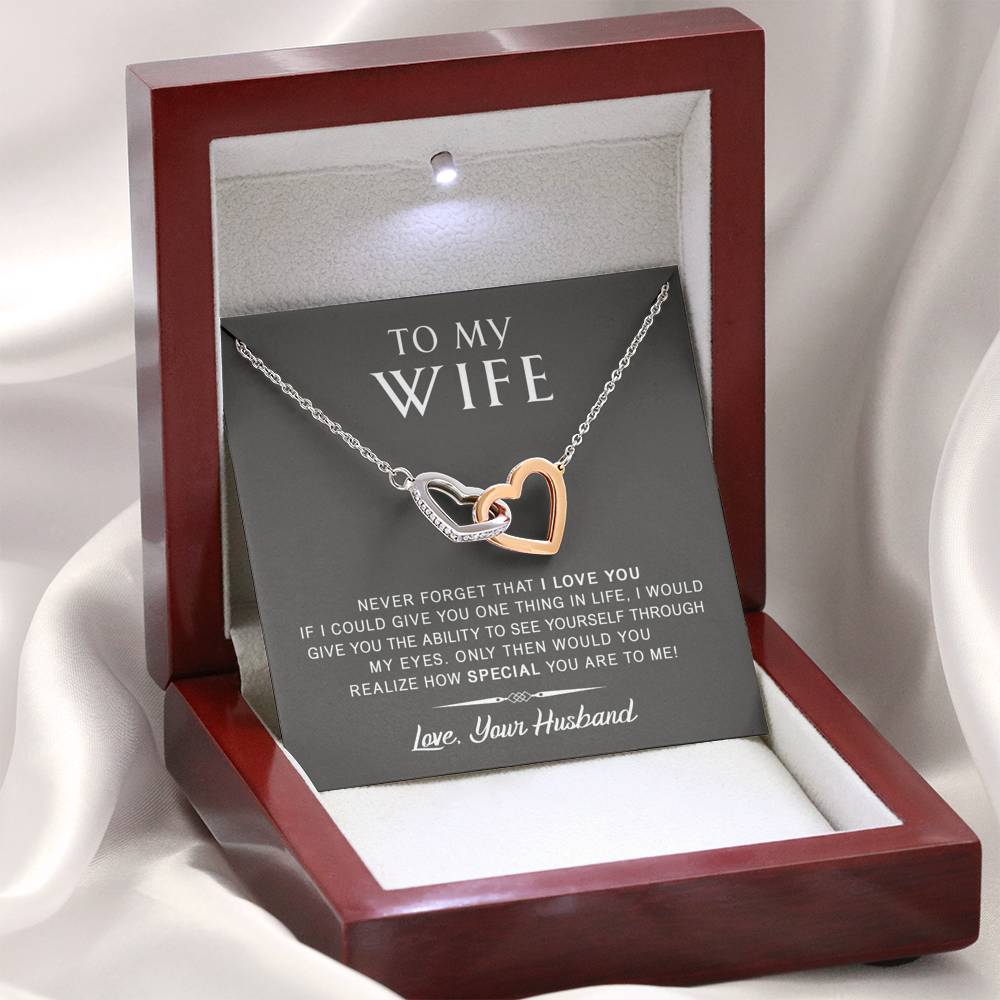 litzzy To My Wife - Never Forget That I Love You - Anniversary, Birthday, Mother's Day Gift - Interlocking Heart Necklace - Necklace Gift For Her, Wife, Girlfriend, Anniversary, Wedding, Valentine, Birthday with Message Card Jewelry   