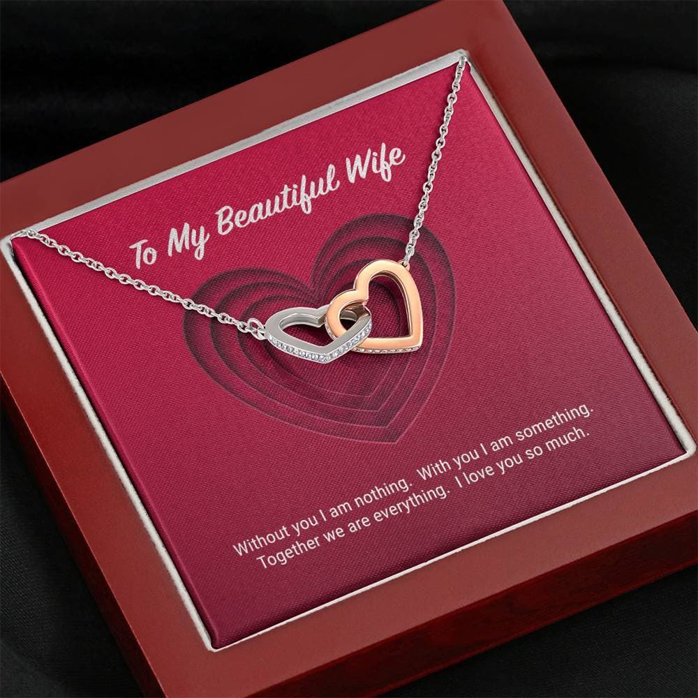 litzzy To My Beautiful Wife Interlocking Hearts Necklace - Gifts For Wife Necklace Valentines Day Custom Made Romantic Gift For My Best Wife Ever Jewelry Mahogany Style Luxury Box  