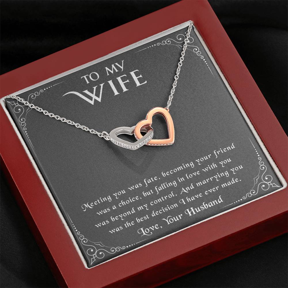 litzzy To my Wife - Meeting you was fate - Interlocking Heart Necklace - Necklace Gift For Her, Wife, Girlfriend, Anniversary, Wedding, Valentine, Birthday with Message Card Jewelry Mahogany Style Luxury Box  