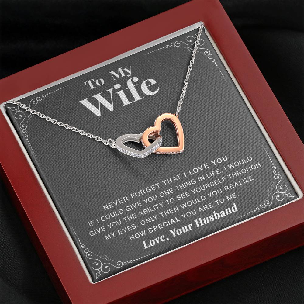 litzzy To my Wife - Never forget that I love you - Litzzy Interlocking Heart Necklace - Gift For Wife, Girlfriend, Anniversary, Valentine, Birthday with Message Card Jewelry Mahogany Style Luxury Box  