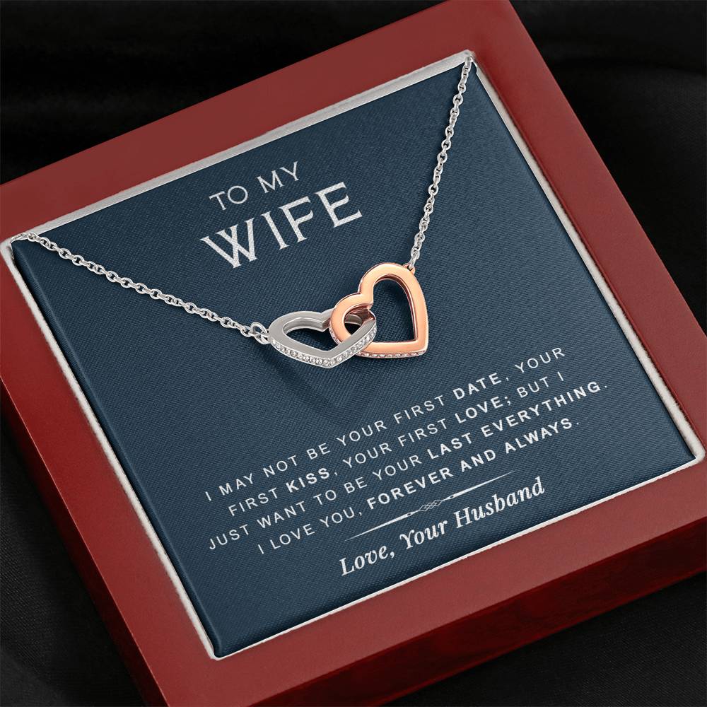 litzzy To My Wife - Last Everything - Gift For Birthday, Anniversary - Interlocking Heart Necklace - Necklace Gift For Her, Wife, Girlfriend, Anniversary, Wedding, Valentine, Birthday with Message Card Jewelry Mahogany Style Luxury Box  