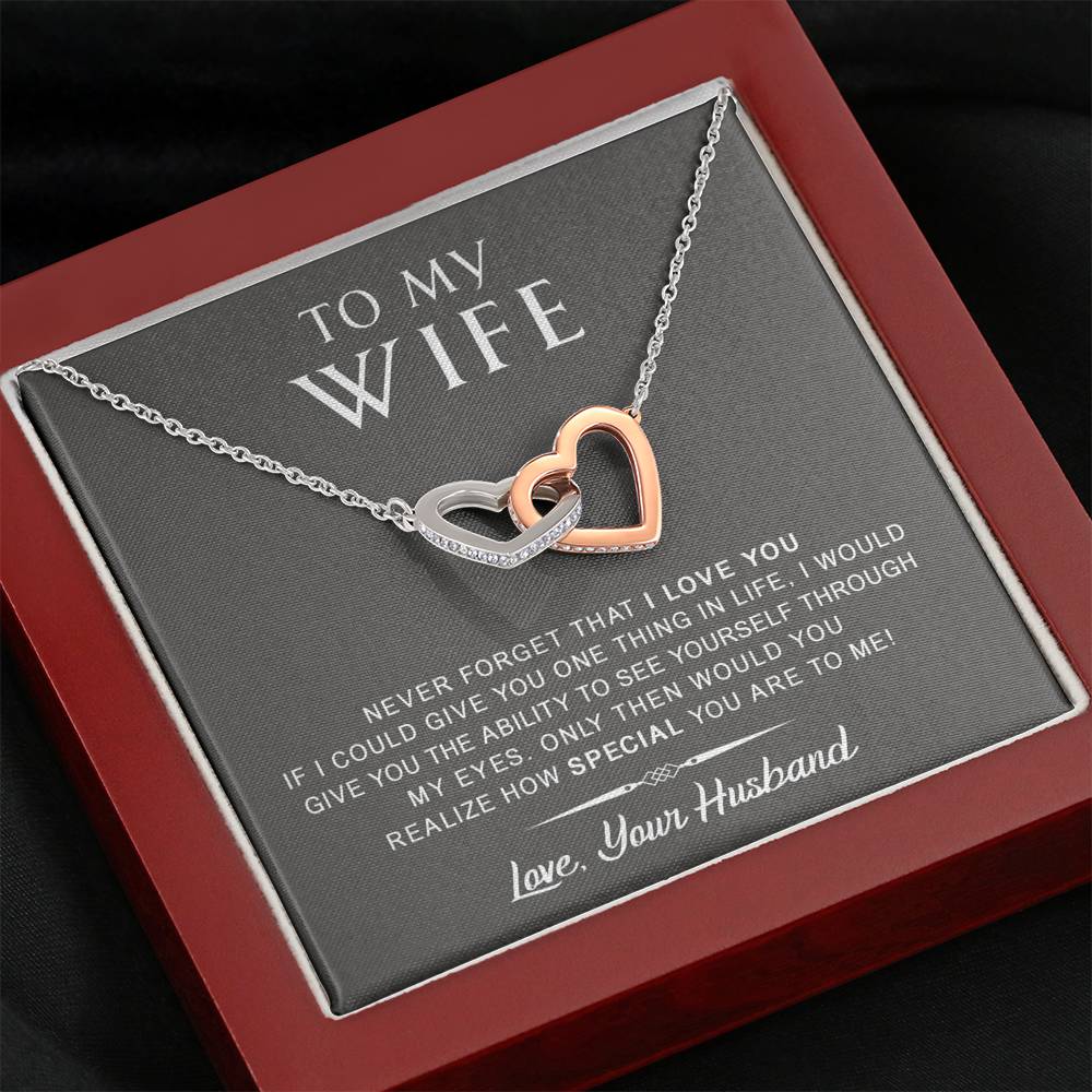 litzzy To My Wife - Never Forget That I Love You - Anniversary, Birthday, Mother's Day Gift - Interlocking Heart Necklace - Necklace Gift For Her, Wife, Girlfriend, Anniversary, Wedding, Valentine, Birthday with Message Card Jewelry Mahogany Style Luxury Box  
