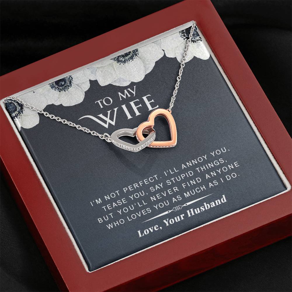litzzy To my Wife - I’m Not Perfect - Gift For Valentine, Mother's Day, Birthday, Anniversary - Interlocking Heart Necklace - Necklace Gift For Her, Wife, Girlfriend, Anniversary, Wedding, Valentine, Birthday with Message Card Jewelry Mahogany Style Luxury Box  