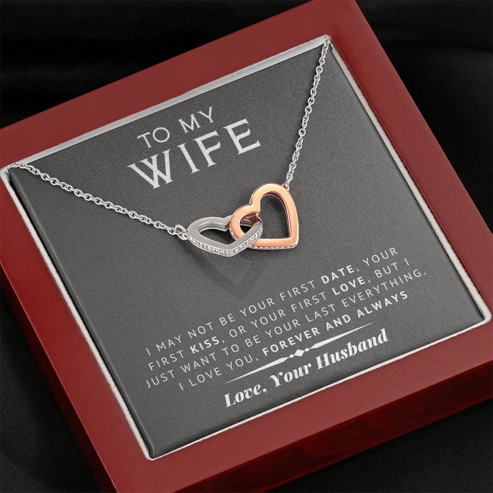 litzzy To My Wife - Last Everything - Gift For Valentine, Birthday, Anniversary - Interlocking Heart Necklace - Necklace Gift For Her, Wife, Girlfriend, Anniversary, Wedding, Valentine, Birthday with Message Card Jewelry Mahogany Style Luxury Box  