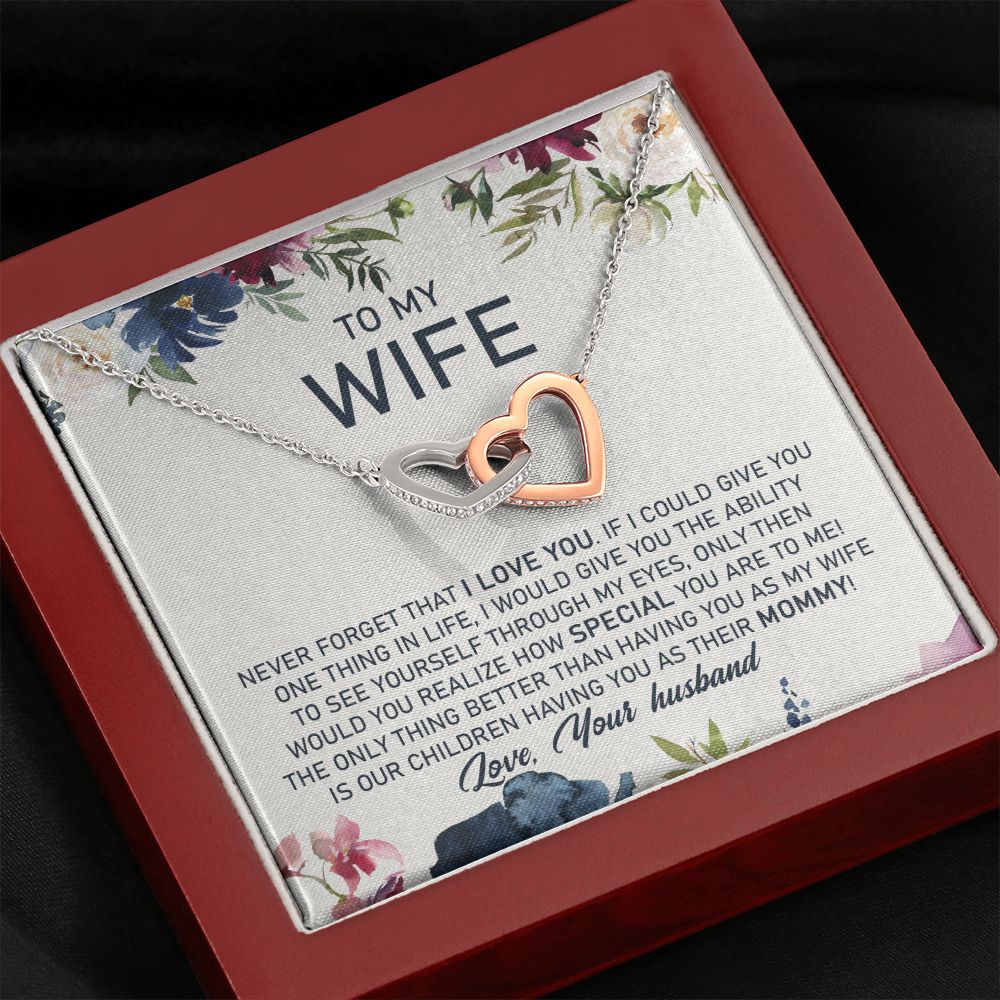 litzzy To My Wife, The Only Thing Better Than Having You As My Wife Is Our Children Having You As Their Mommy - Interlocking Heart Necklace - Necklace Gift For Her, Wife, Girlfriend, Anniversary, Wedding, Valentine, Birthday with Message Card Jewelry Mahogany Style Luxury Box  
