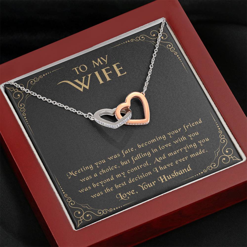 litzzy To My Wife - Meeting You Was Fate - Necklace Gift For Her, Wife, Girlfriend, Anniversary, Wedding, Valentine, Birthday with Message Card Jewelry Mahogany Style Luxury Box  