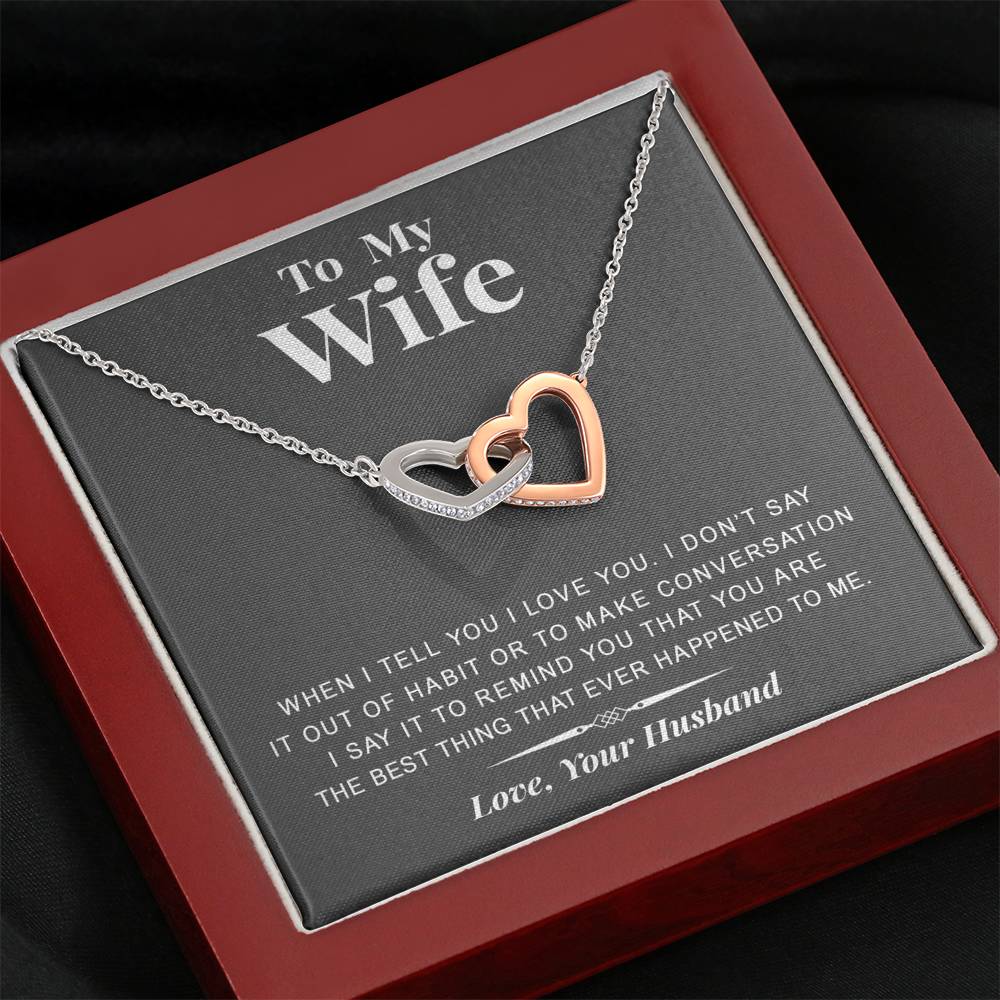 litzzy To my Wife - The best thing - Gift For Valentine, Birthday, Anniversary - Interlocking Heart Necklace - Necklace Gift For Her, Wife, Girlfriend, Anniversary, Wedding, Valentine, Birthday with Message Card Jewelry Mahogany Style Luxury Box  