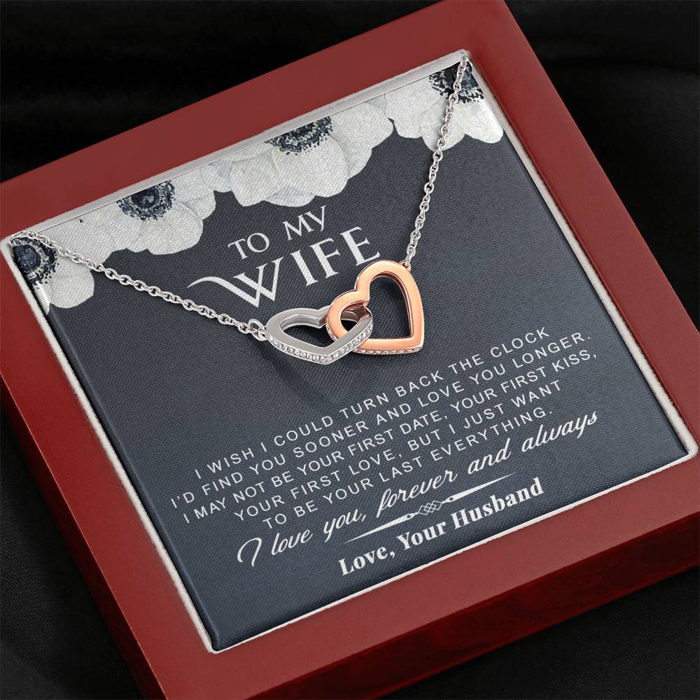litzzy To My Wife - Turn Back The Clock - Gift For Valentine, Mother's Day, Birthday, Anniversary - Interlocking Heart Necklace - Necklace Gift For Her, Wife, Girlfriend, Anniversary, Wedding, Valentine, Birthday with Message Card Jewelry Mahogany Style Luxury Box  