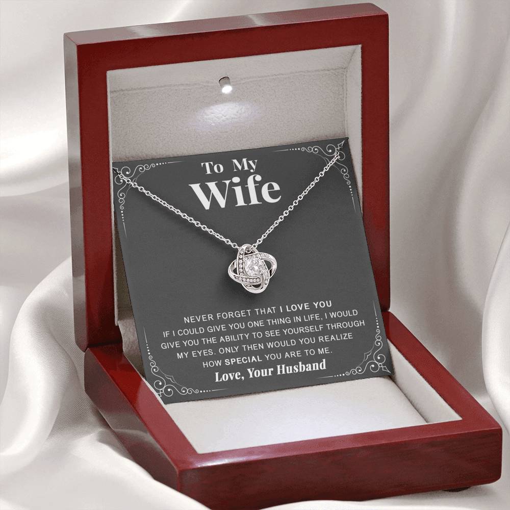 litzzy To my Wife - Never forget that I love you - Love Knot - Necklace Gift For Her, Wife, Girlfriend, Anniversary, Wedding, Valentine, Birthday with Message Card Jewelry   
