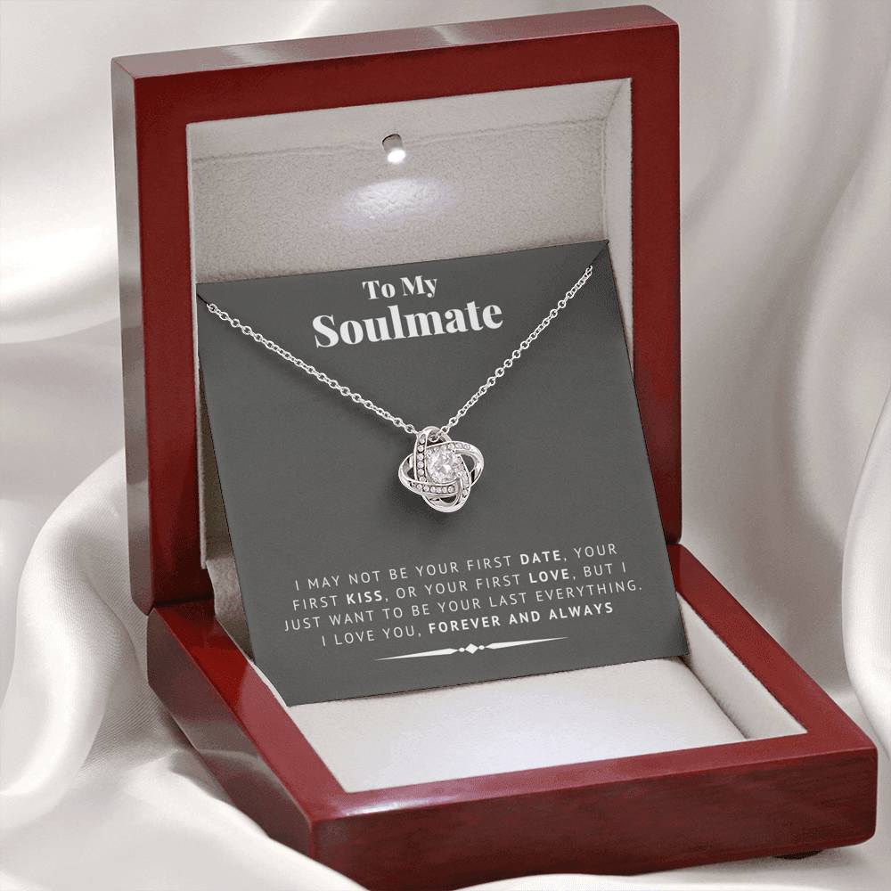 litzzy To My Soulmate - Last Everything - Love Knot - Necklace Gift For Her, Wife, Girlfriend, Anniversary, Wedding, Valentine, Birthday with Message Card Jewelry Mahogany Style Luxury Box  