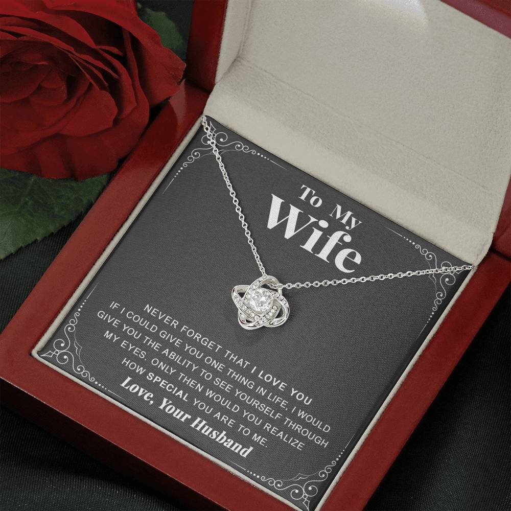 litzzy To my Wife - Never forget that I love you - Love Knot - Necklace Gift For Her, Wife, Girlfriend, Anniversary, Wedding, Valentine, Birthday with Message Card Jewelry Mahogany Style Luxury Box  