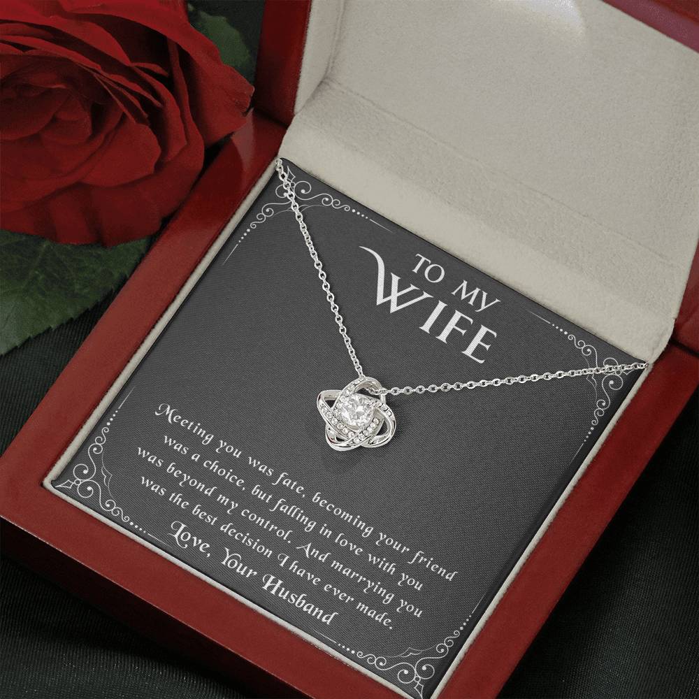 litzzy To my Wife - Meeting you was fate - Love Knot - Necklace Gift For Her, Wife, Girlfriend, Anniversary, Wedding, Valentine, Birthday with Message Card Jewelry Mahogany Style Luxury Box  