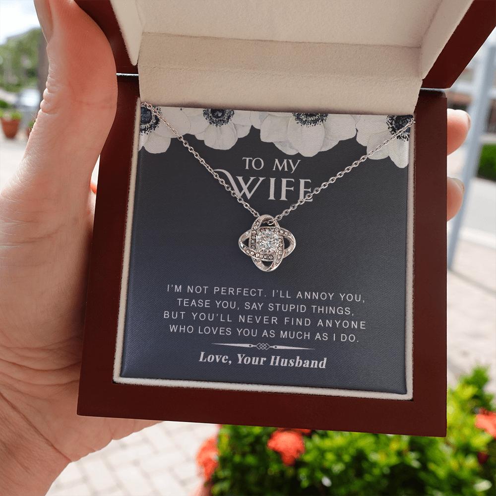 litzzy To my Wife - I’m Not Perfect - Love Knot Necklace - Necklace Gift For Her, Wife, Girlfriend, Anniversary, Wedding, Valentine, Birthday with Message Card Jewelry   
