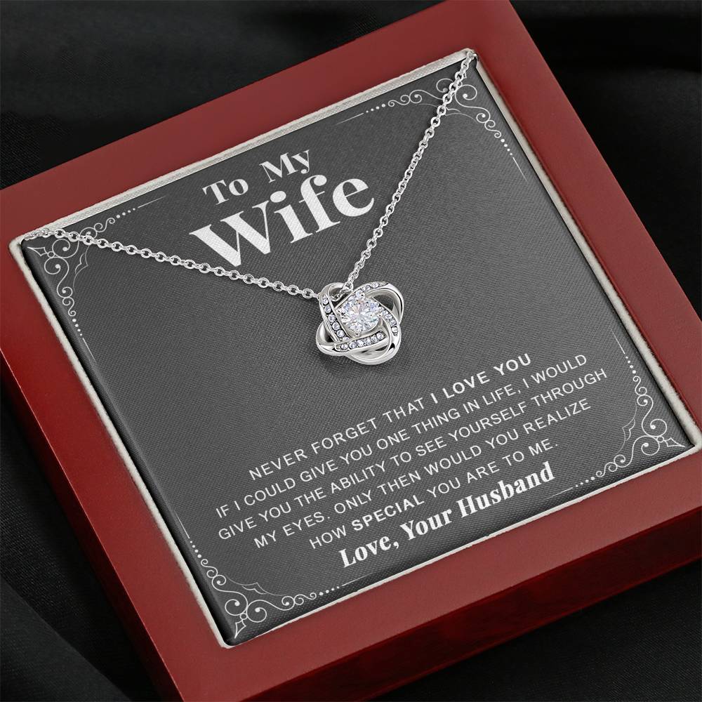 litzzy To my Wife - Never forget that I love you - Love Knot - Necklace Gift For Her, Wife, Girlfriend, Anniversary, Wedding, Valentine, Birthday with Message Card Jewelry   