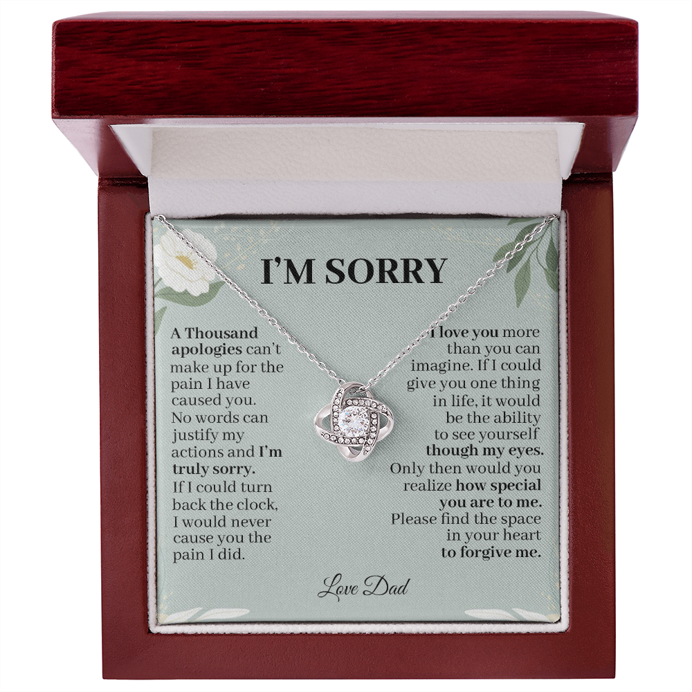 litzzy I'm Sorry A Thousand Apologies - Love Dad - Love Knot Necklace jewelry Mahogany Style Luxury Box (w/LED)  