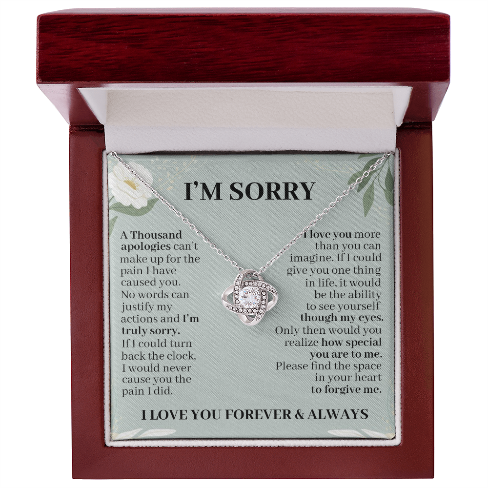 litzzy I'm Sorry A Thousand Apologies - Love Knot Necklace jewelry Mahogany Style Luxury Box (w/LED)  