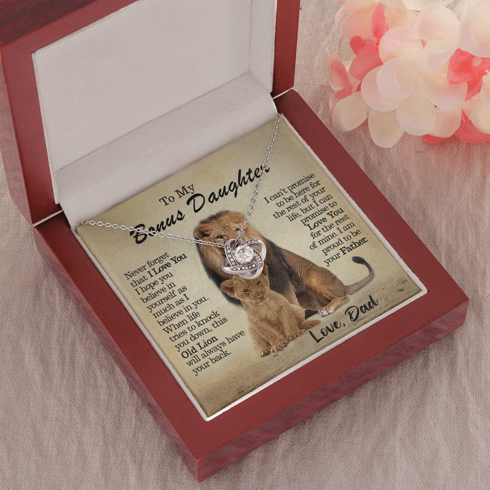 litzzy To My Bonus Daughter - This Old Lion Will Always Have Your Back - Love Knot Necklace jewelry   