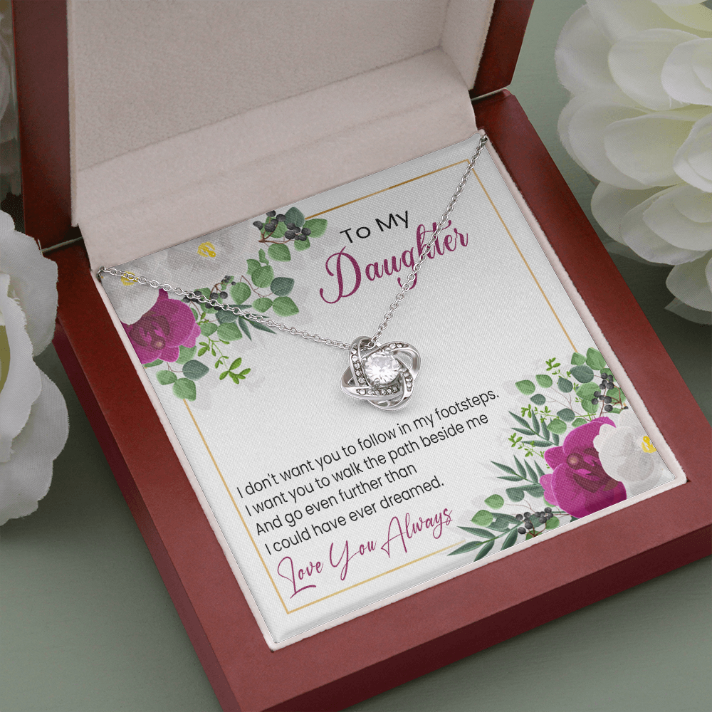 litzzy To My Daughter - I Want You To Walk The Path Beside Me - Love Knot Necklace jewelry Mahogany Style Luxury Box (w/LED)  