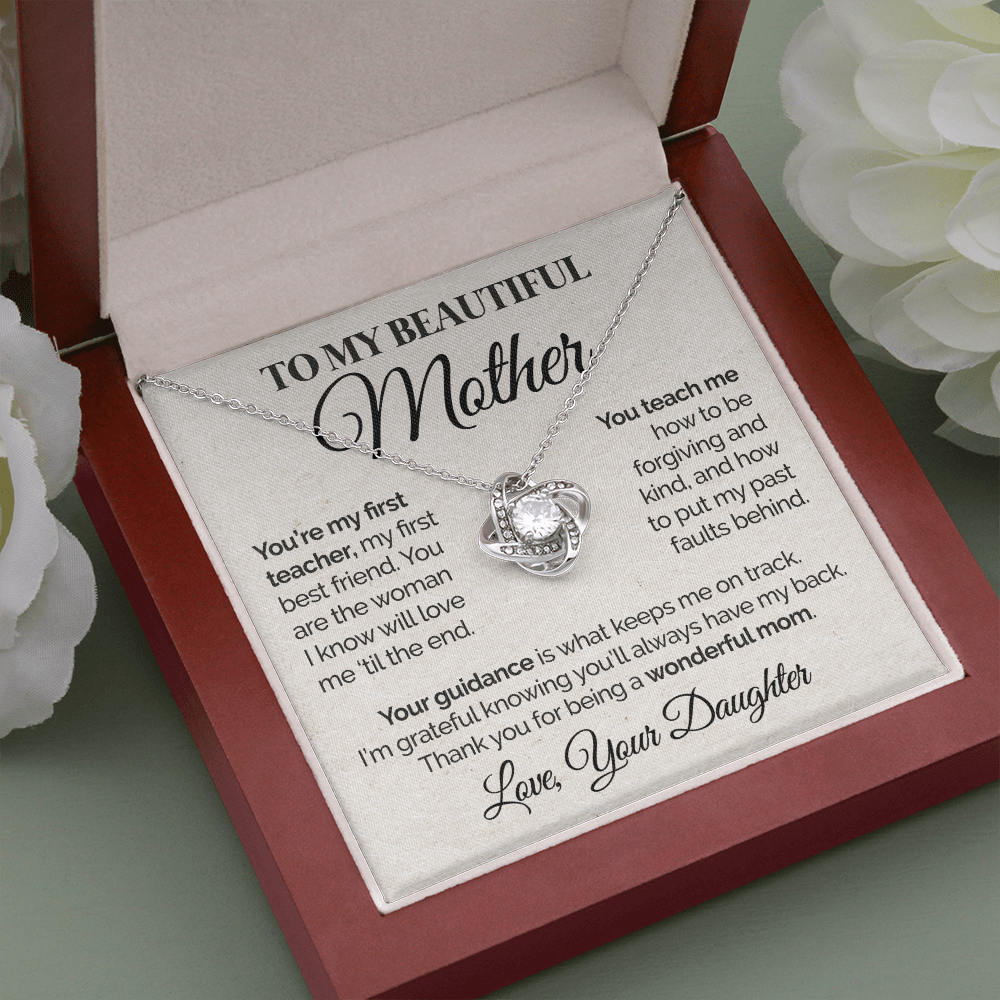 litzzy To My Beautiful Mother - You're My First Teacher - Love Knot Necklace Jewelry   