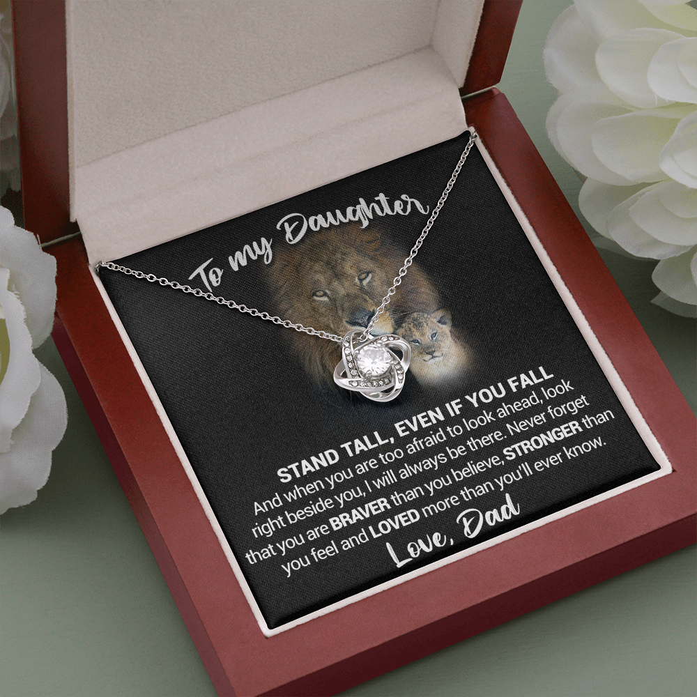 litzzy To My daughter - Stand Tall Even If You Fall - Love Knot Necklace jewelry Mahogany Style Luxury Box (w/LED)  
