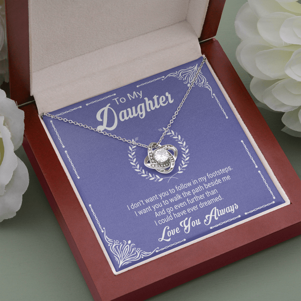 litzzy To My Daughter - I Want You To Walk The Path Beside Me - Love Knot Necklace jewelry Mahogany Style Luxury Box (w/LED)  