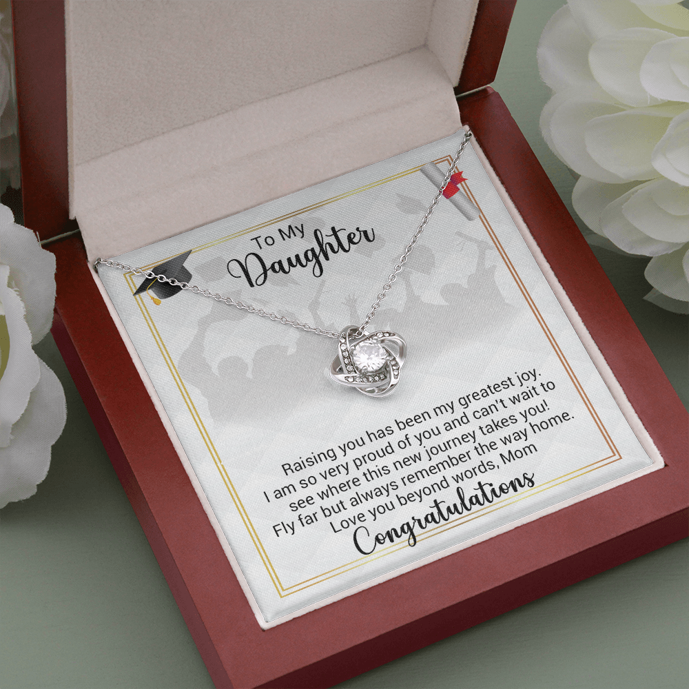 litzzy To My Daughter - Raising You Has Been My Greatest Joy - Love Knot Necklace jewelry Mahogany Style Luxury Box (w/LED)  