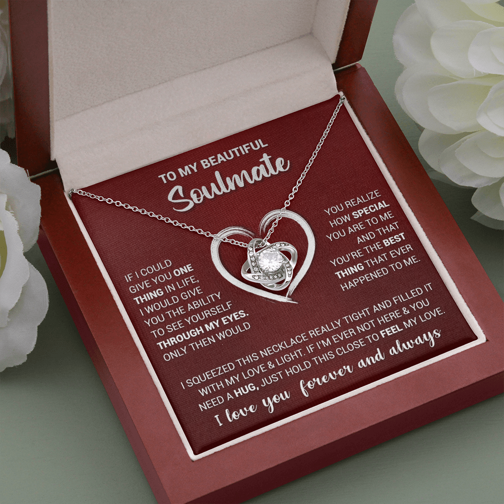 litzzy To My Beautiful Soulmate - If I Could Give You One Thing In LIfe - Love Knot Necklace - To My Soulmate, Gift For Soulmate Jewelry Mahogany Style Luxury Box (w/LED)  